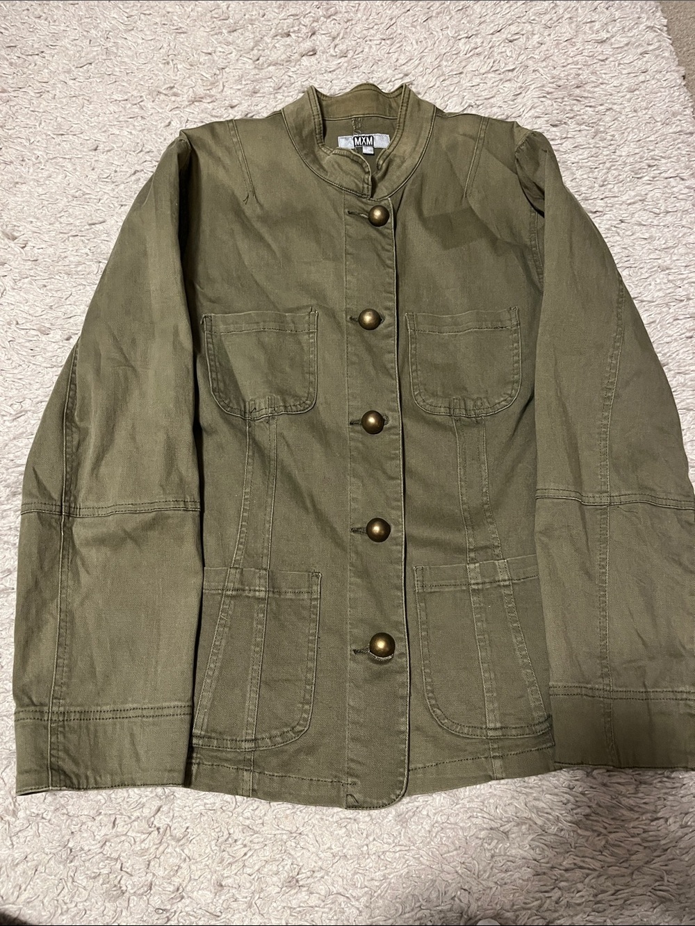 Olive Green Utility Jacket with Brass Buttons